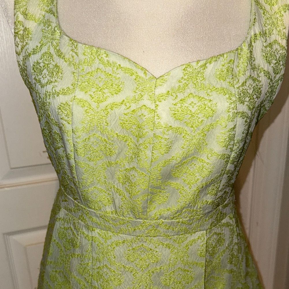 Chic Lime Green Patterned Mini Dress - image 2